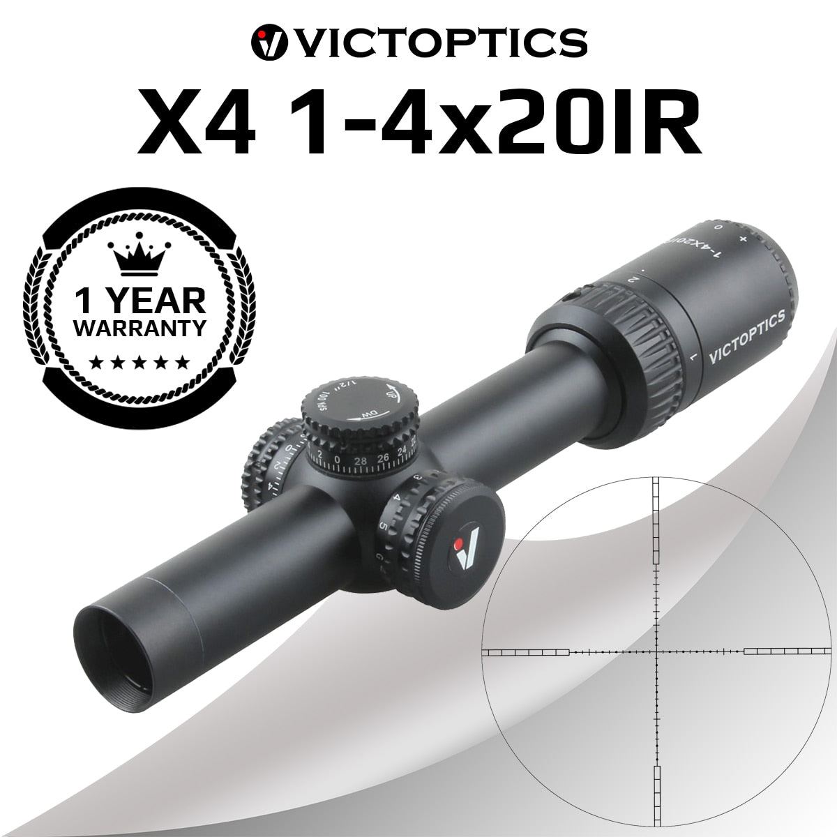 Victoptics X4 1-4X20 IR 1/2 MOA 5 level Illumination Red&Green Rifle Scope AR15 .223